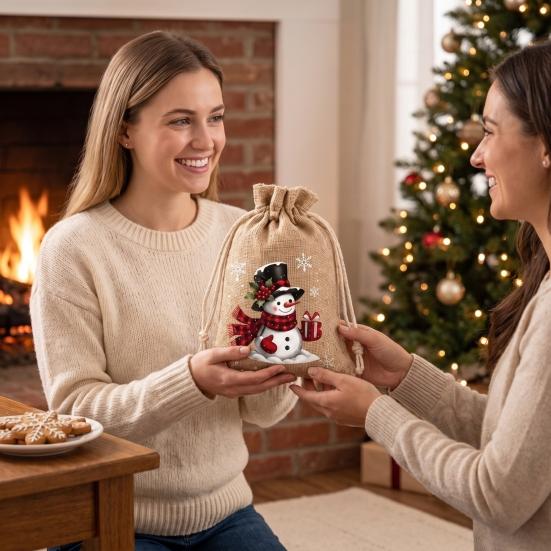 Small Fabric Gift Packaging Christmas Jute Burlap Bags, Drawstring Treat Candy Reusable Pouches Bag, Linen Pouch for Holiday Party Favors Storage