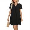 2025 New Loose Straight Skirt Beaded Lantern Sleeves Fashionable Simple Black Dress