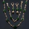 Women 14K Rose Gold Green Brown Bead Bracelet Necklace Earring Set Jewelry