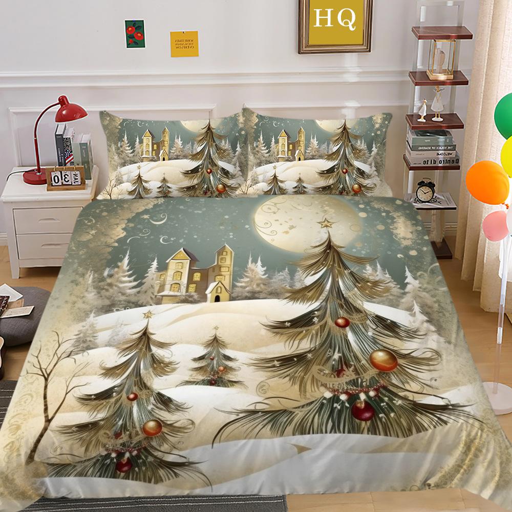 Christmas Digital Printing 3D Printing Polyester Pillowcase Quilt Cover Two Or Three-Piece Set