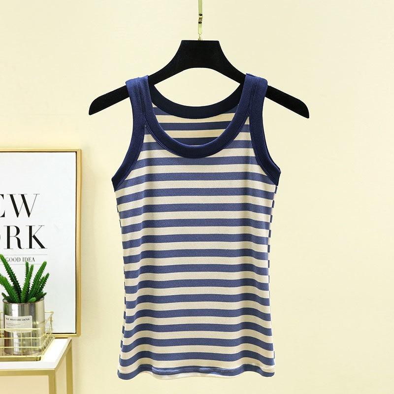 Camiseta sin mangas con tirantes finos para mujer, informal, ajustada, a la moda, camisola sin mangas, cuello redondo, camiseta interior holgada de verano, camisolas a rayas