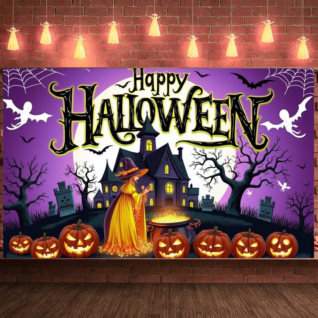 Spooky Decoration Gothic House Halloween Party Banner Photo Prop Material Haunted House Banner For Photo Shoot Costume Party