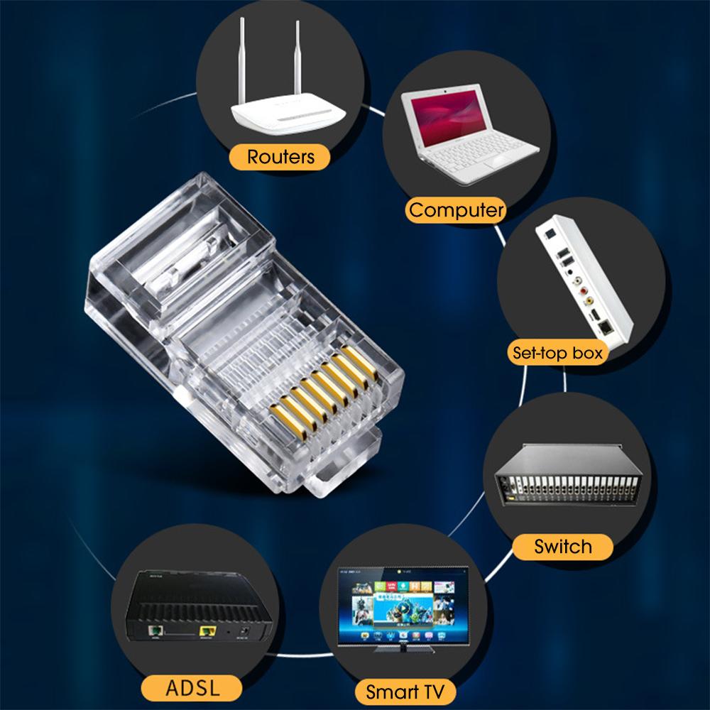 Connettori RJ45 con Guaine di Sollievo dalla Trazione Cavi Ethernet Cat6 Cat5e Spina Modulare Placcata Oro per Cavo UTP a Fili Solidi o Intrecciati