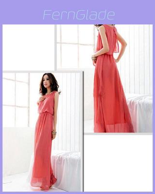 Elegant Summer Fashion Women Round Neck Sleeveless Chiffon Dress For Casual Party