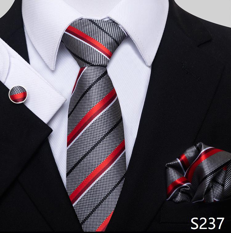 Newest Style Holiday Present Tie Pocket Squares Cufflink Set Necktie Men Dark Blue Wedding Accessories Office Cravat