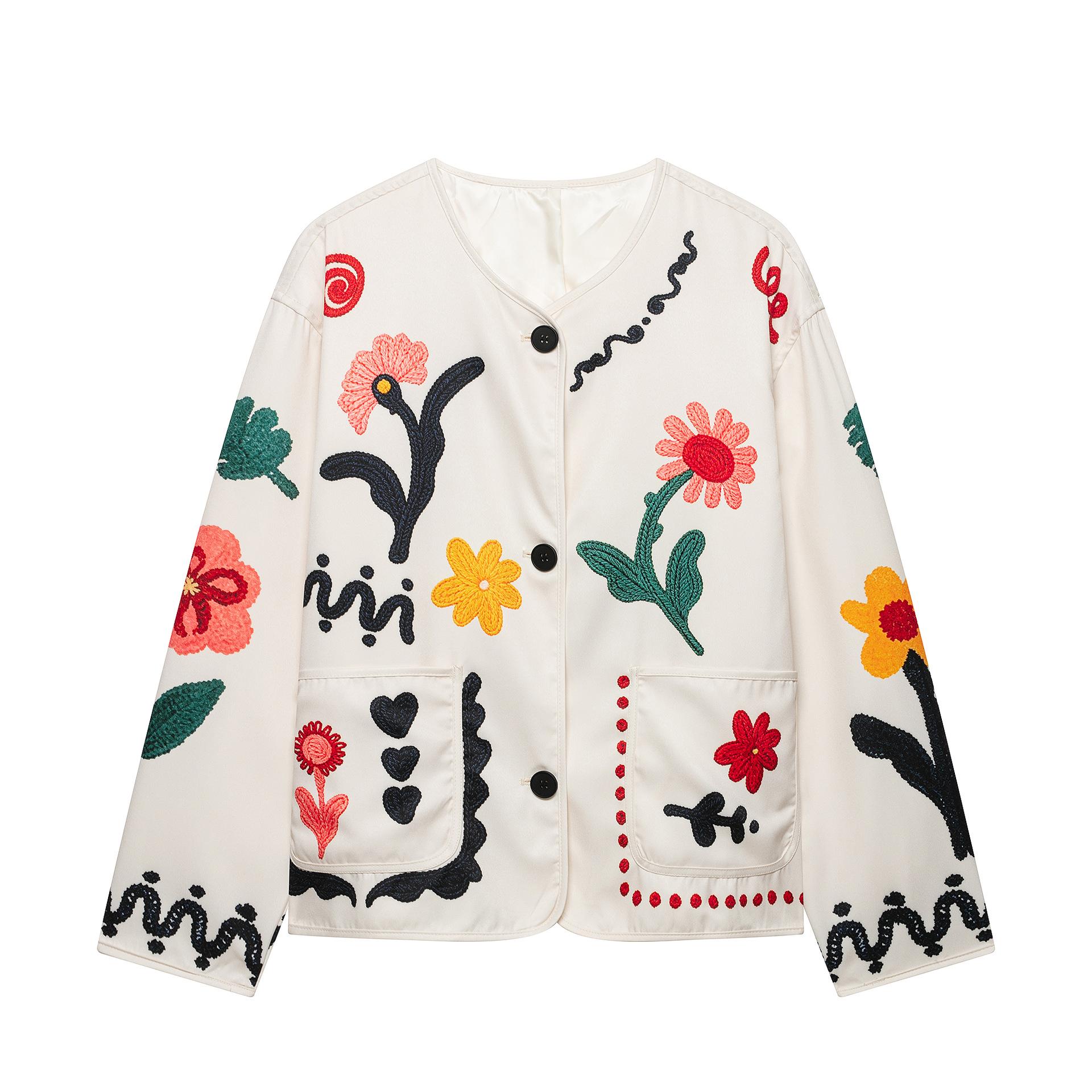 European and American women s clothing popular fashion long-sleeved flower embroidered jacket S
