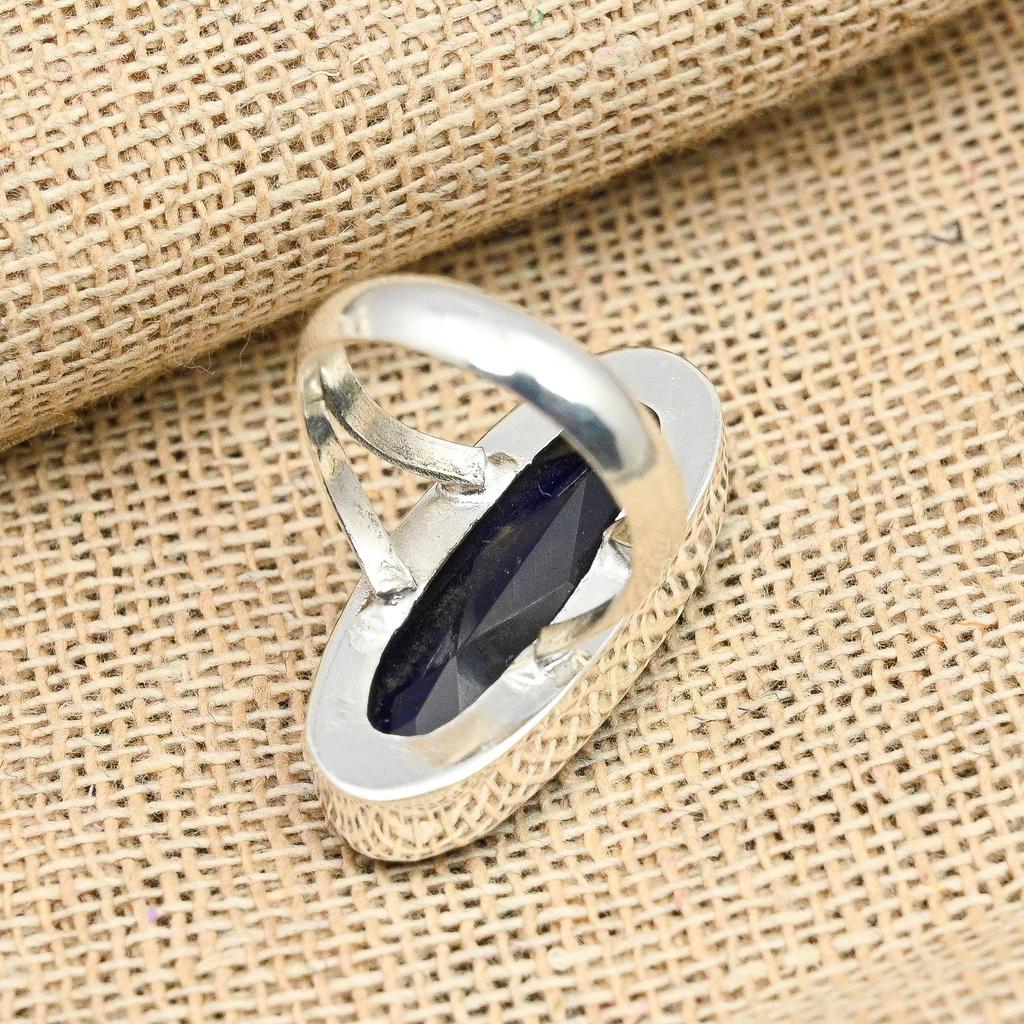 Blue Sapphire Lab-Created Gemstone Handmade 925 Sterling Silver Jewelry Ring For Women