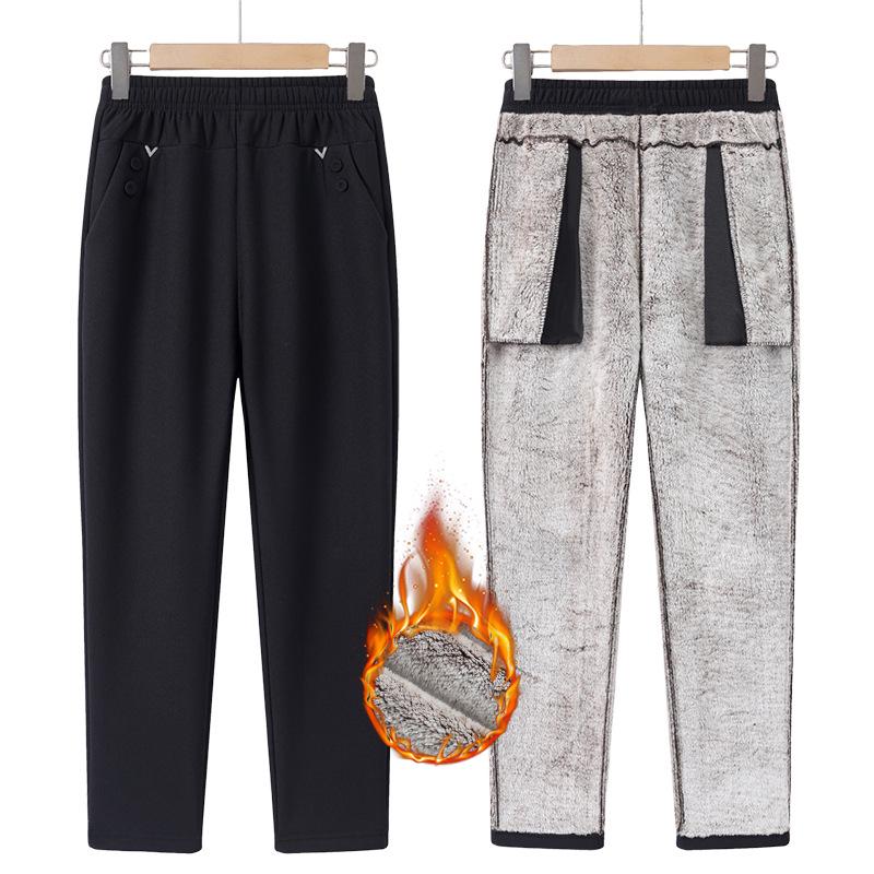 Women's Plus Size Warm Velvet Cotton Pants for Middle-aged & Elderly - Autumn & Winter Wear