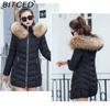 BITCED Winter Coat for Women - Mid-Length Slim-Fit Cotton Jacket with Large Fur Collar and Down-Filled Quilted Design