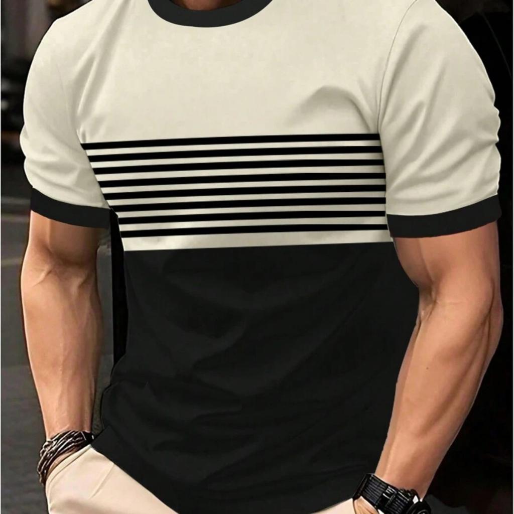 Outdoor Men's T Shirt Summer Fashion Casual Round Neck Short Sleeve Top Striped Printed Styles Men's Quick Drying Clothes