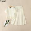 VONDA Women Outfits Short Sleeve Ruffled Blouse and Skirts Casual Two Piece Suit Elegant Sets
