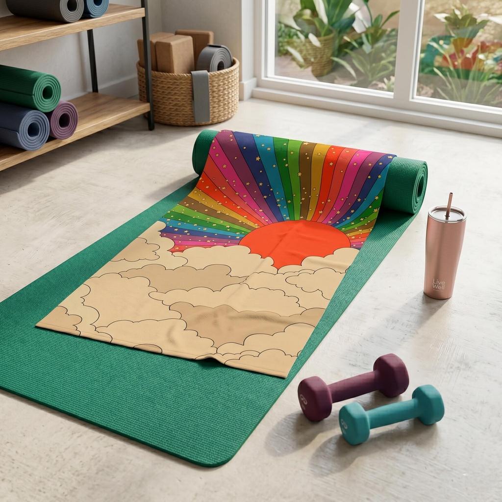 Retro Regenbogen Strandtuch 70er Groovy Sonne und Wolken Sommer Badetücher Badezimmerartikel Baby Sauna Spa Für Zuhause Reise Playa Fitnessstudio