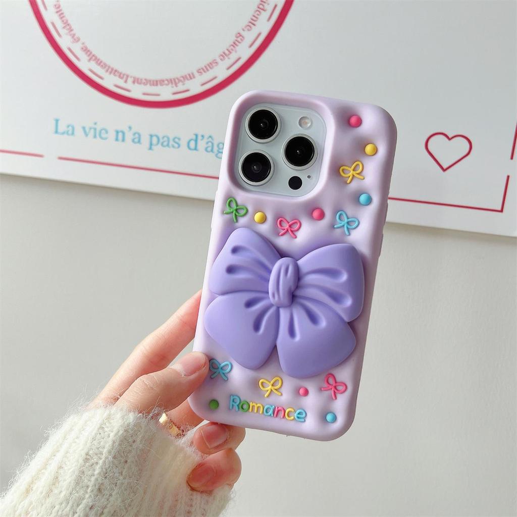 3D Large Bow Pink/Purple Case for iPhone 13-15, 17 Pro