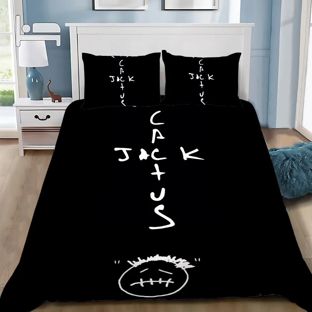 Housse de couette Housse d'oreiller Ensemble de literie Adulte Garçon T-Travis Scott Cactus Jack Décoration de chambre Enfants Simple Double Grande Taille Cadeau 135x200cm (3pcs)