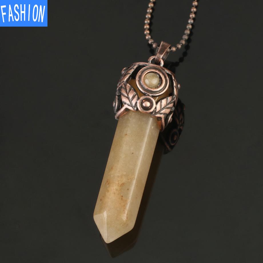 Natural Crystal Hexagonal Pendant Amethyst Necklace Autumn And Winter Women'S Retro Necklace