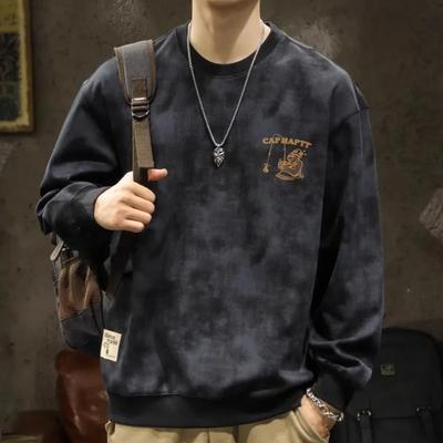 Moletons Masculinos Estilo Americano Primavera Outono Novo Gola O Estampado Etiquetagem Streetwear Tendência de Moda Manga Comprida Solto Camisetas Tops
