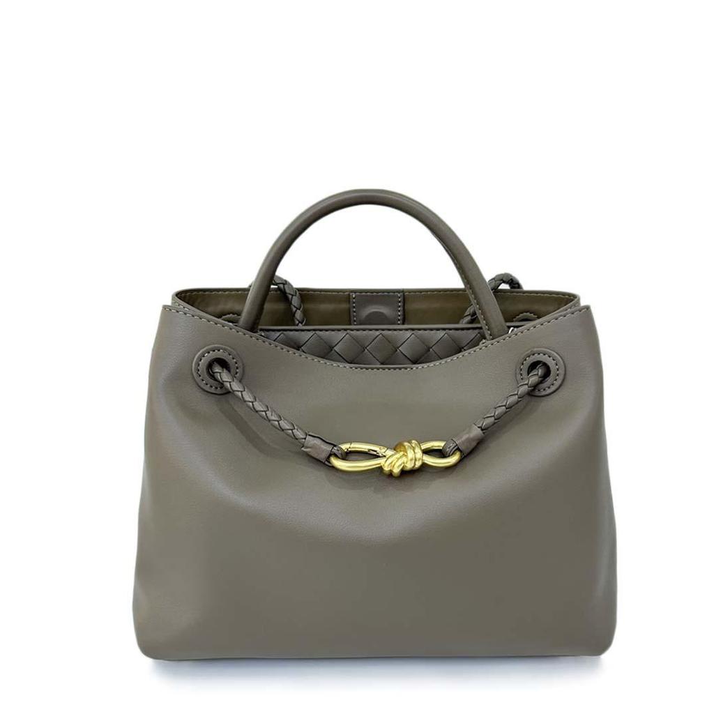 Höst/Vinter 2024 Damväska i Platt Läder för Axel med Metallknutspänne - Crossbody-handväska med Stor Kapacitet