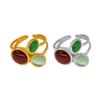 18K Gold Plated Stainless Steel Open Ring with Natural Stone