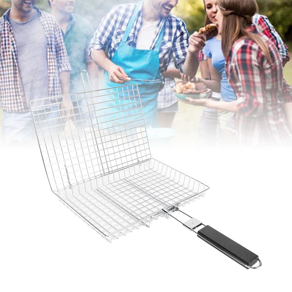 Grill Basket Portable Folding BBQ Grilling Rack for Fish Vegetables Shrimp Barbeque Cooking Accessories