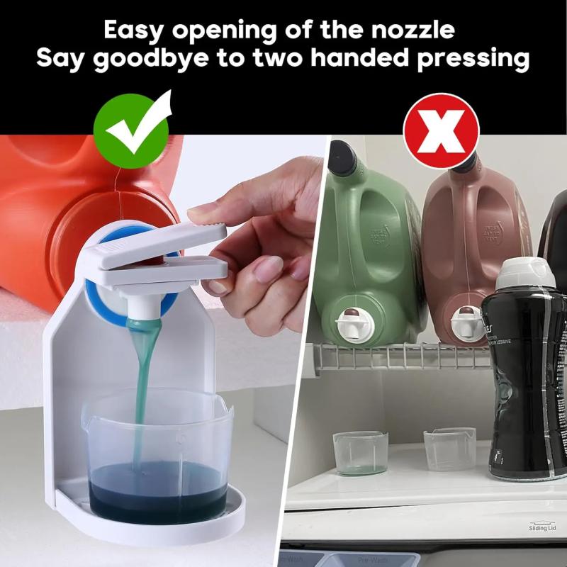 A Set of Laundry Detergent Dispenser Cup Holder, Upgraded Nozzle Button and Organization of the Laundry Cup Holder and Drip Tray