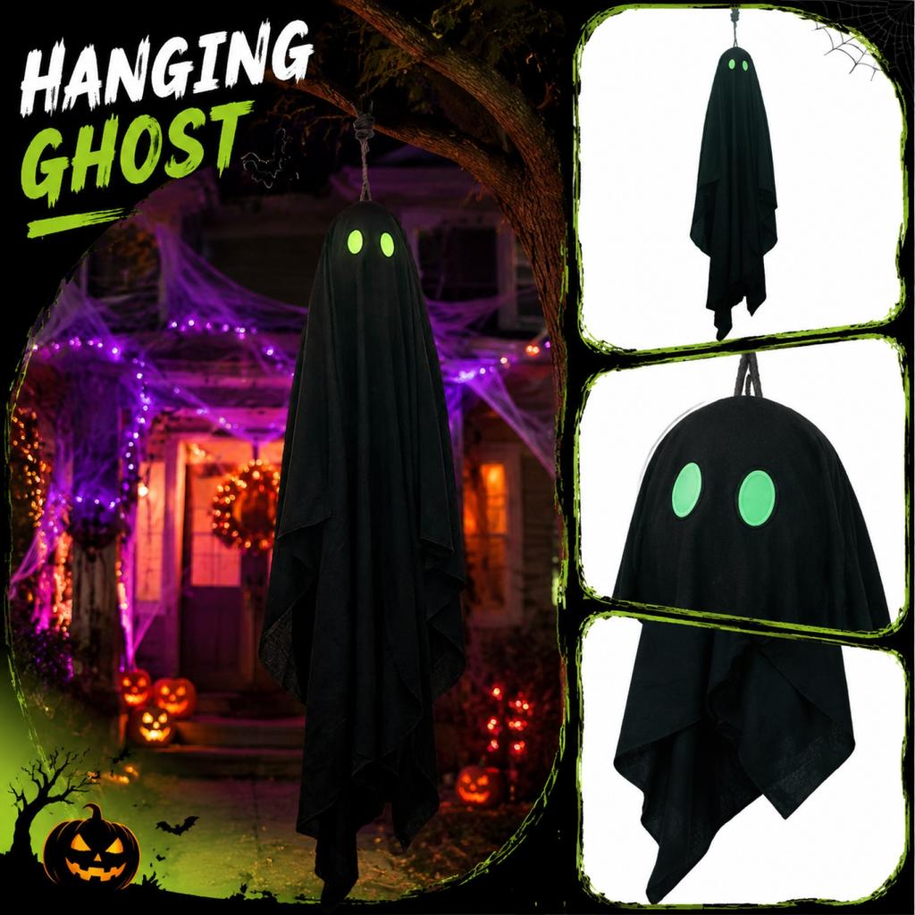 Halloween Hanging Ghost Decoration Glowing Eyes Fabric Ghost Prop 60x100cm Indoor Outdoor Halloween Party Decoration