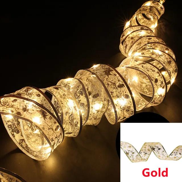 Christmas Decoration LED Ribbon Fairy Lights Christmas Tree Ornaments for Home 2024 DIY Bows Light String Navidad New Year 2025
