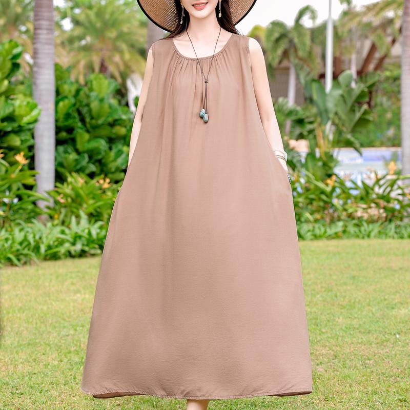 Plus Size Elegant Women's Summer Dress Casual Loose Sleeveless Long Dress Female Vintage Clothes
