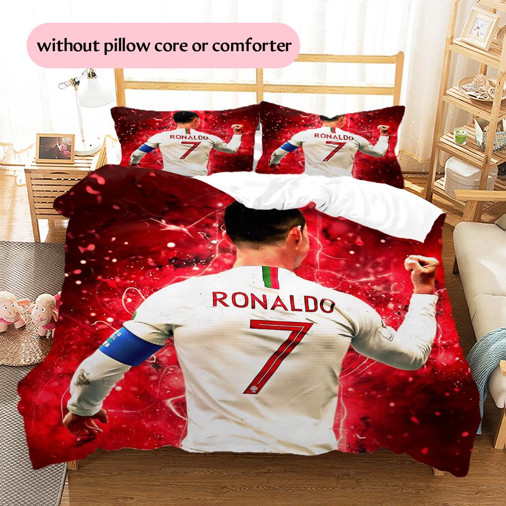 Football Ronaldo Pattern Bedding Home Decoration Birthday Gift (1 * duvet cover + 2 * pillowcase, without core)