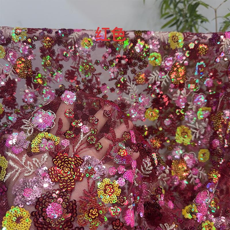 1yard Heavy Embroidery Wedding Dress Fabric Mesh Lace For DIY Sewing Cheongsam Bride Dress Embroidery Sequin Embroidery Cloth