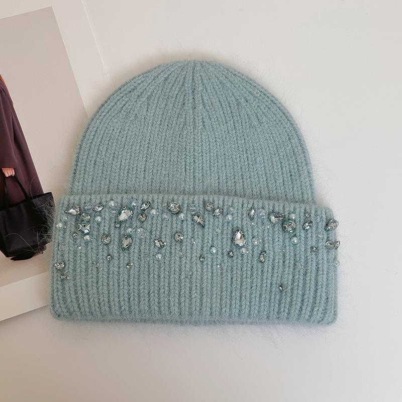Knitted Hat Women's Winter Thickened Warm Ear Protection Hat Rhinestone Wool Hat Winter Hats for Women, Beanies for Women, Hats for Women Winter