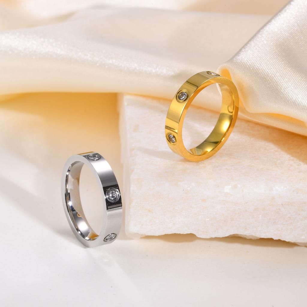 Stainless Steel Wedding Ring for Men Women,Dainty Crystal Zircon Engagement Ring Band Ring,Anniversary Valentine's Day Gift