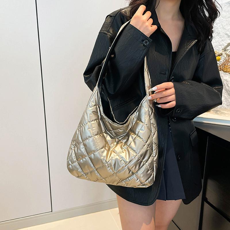 Pufferskulderveske for kvinner Dundynebomullspolstret totebag Boblehåndveske Lommebok Stor shopperbag