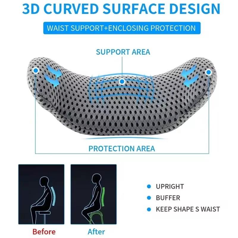 Ergonomic Lumbar Support Pillow,Memory Foam Back Cushion with Machine Washable Cover, Lightweight, Medium Soft Firmness