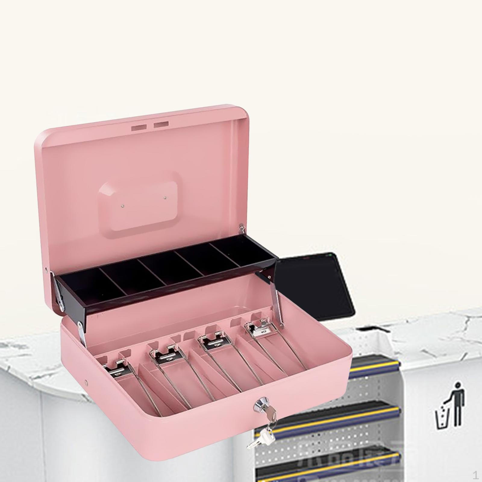 

Денежный ящик с замком и лотком. Чехол для денег. Портативный органайзер для чеков. Многоцелевой органайзер с отделением. розовый