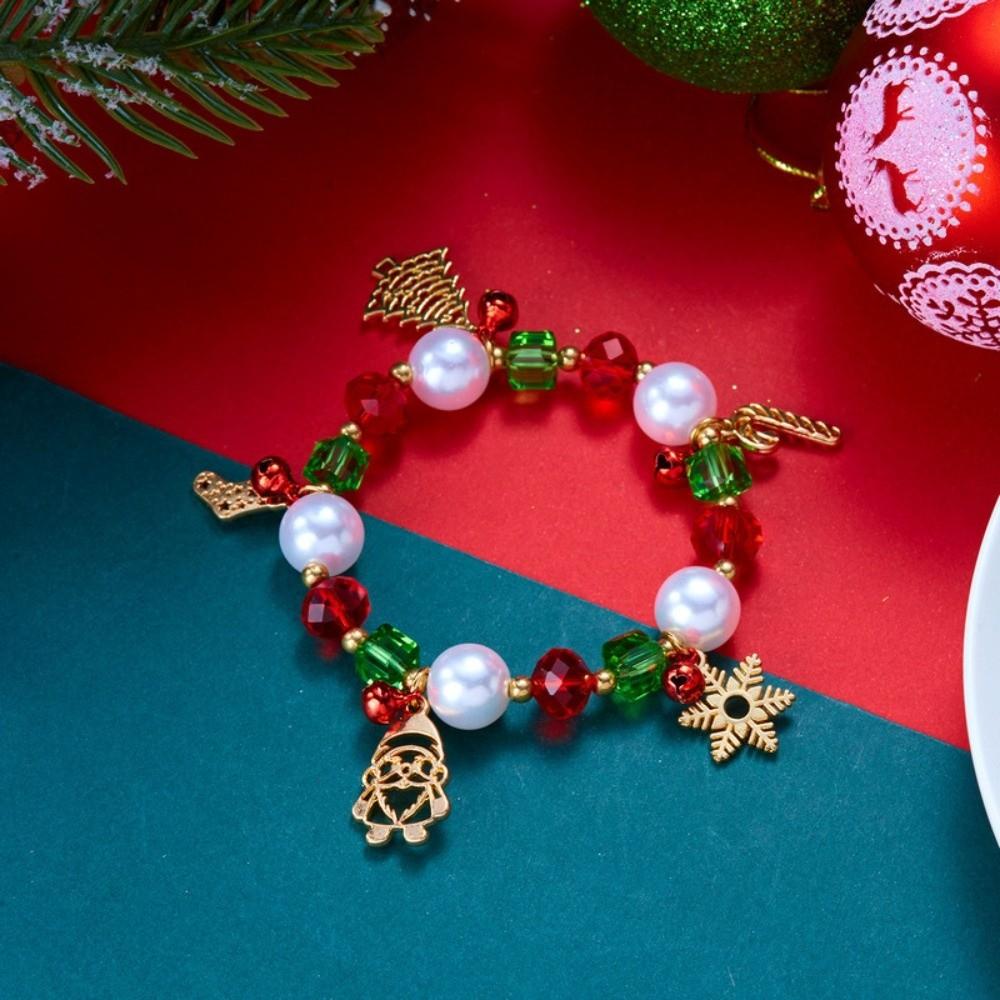 Red Green Christmas Beaded Bracelet Faux Pearls Holiday Wrist Band  Charm Lovers