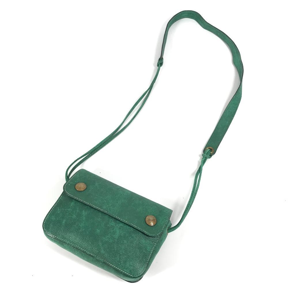 HERMES vintage logo Pochette bag mini bag Shoulder Bag Leather Green