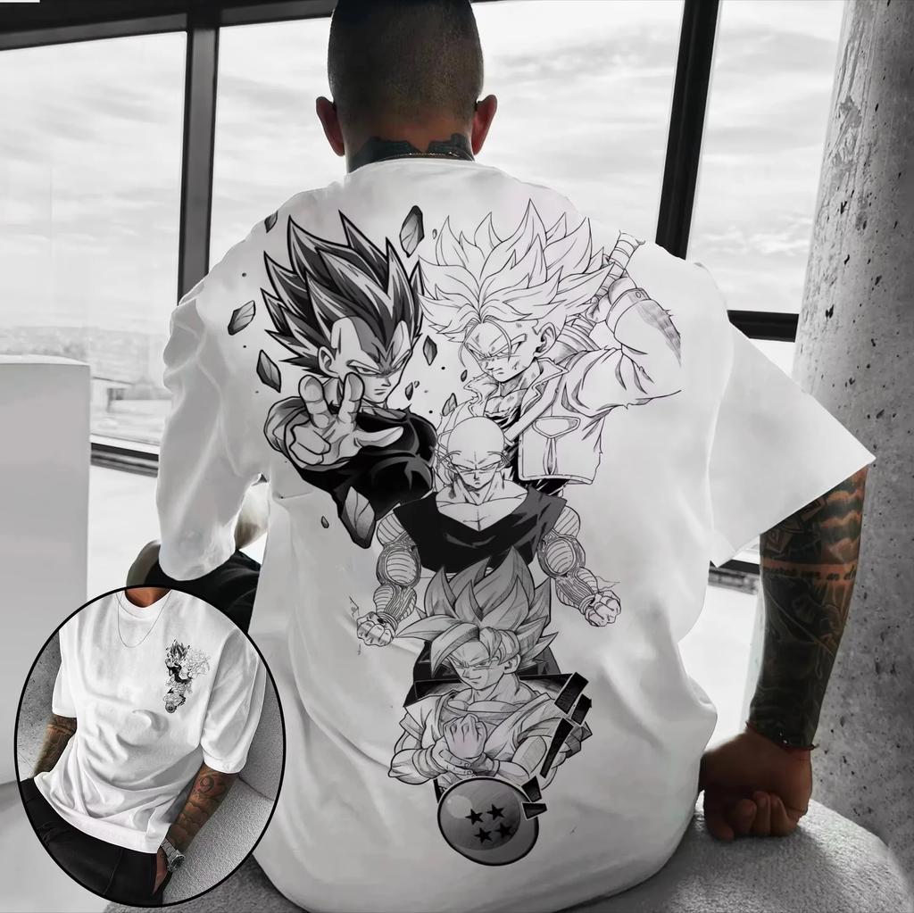 Dragon Ball Anime Pure Cotton T-shirt 2026 Summer New Front and Back Printed Men Women Street Hip-hop Casual Short Sleeved Top