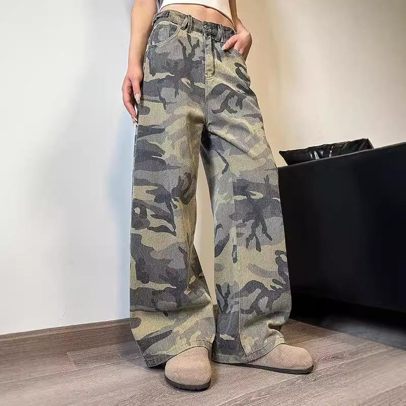 Dámské americké retro džíny Street Hip-hop rovné široké kalhoty volné moppingové kalhoty