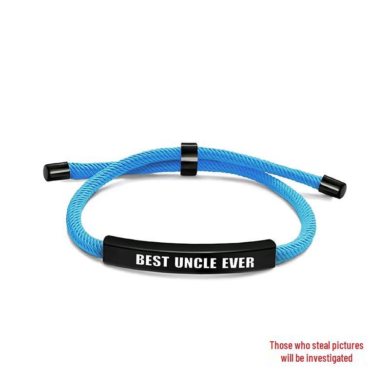 Pulseira Europeia e Americana Multicolorida de Corda Trançada com Placa de Aço Inoxidável Gravada - Presente Memorial de Bom Tio para o Natal