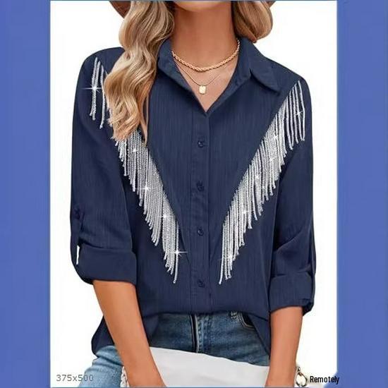 2025 Cross-border Women's Feather Tassel Digital Print Long Sleeve Trendy Shirt