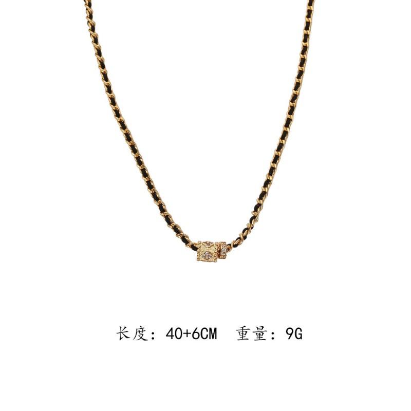 Vintage Chic Gold-Black Woven Choker Necklace Women Geometric Pendant Copper Chain Jewelry