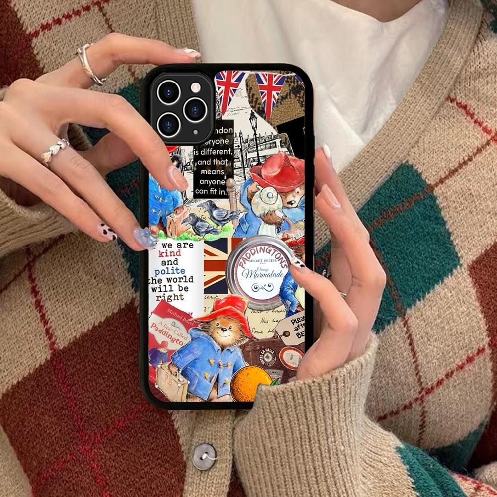 Cute P-Paddington Bear Phone Case Silicone PC+TPU For For IPhone 11 12 13 14 15 16 Plus Pro Max Cover
