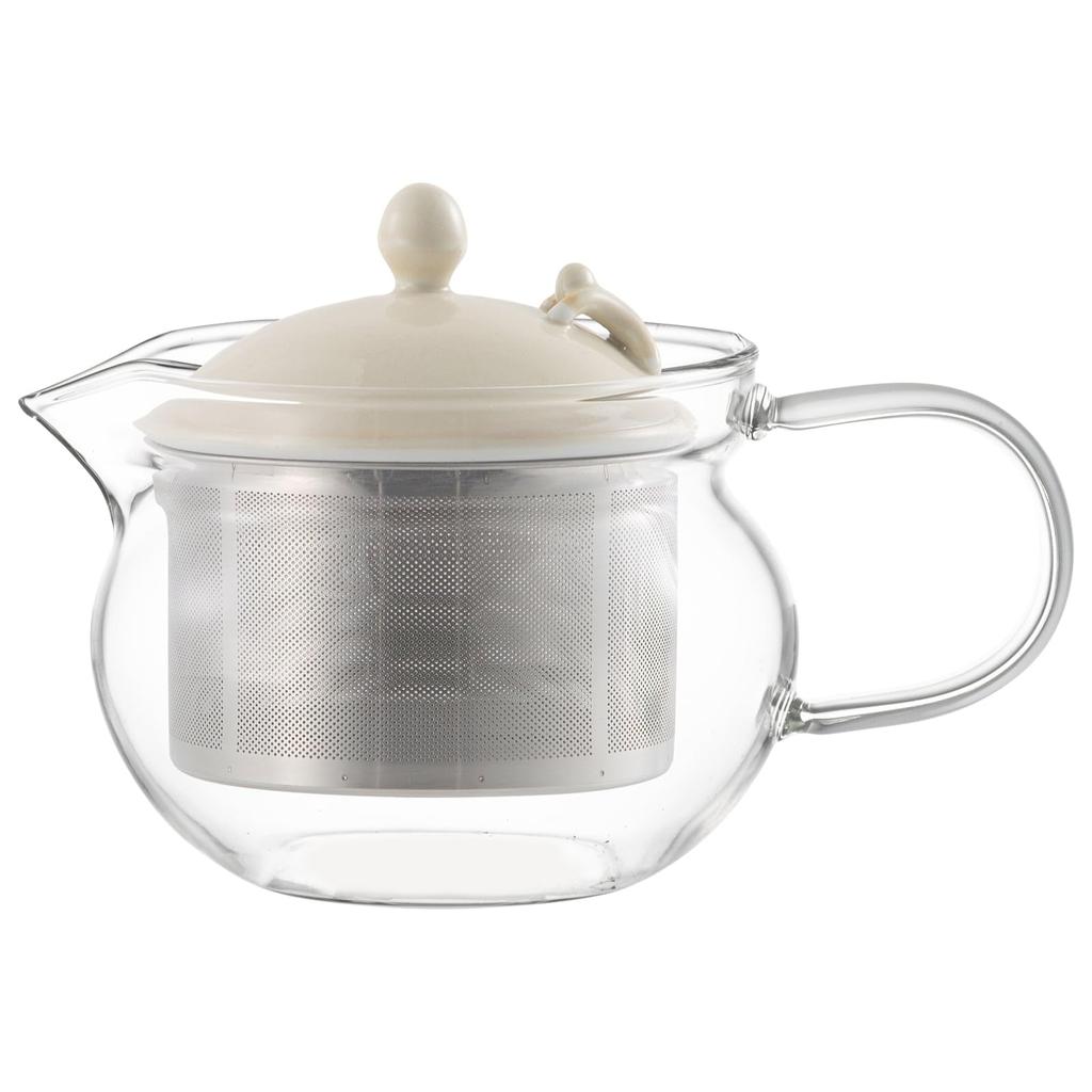 Hasami Ware Glass Teapot Stainless Steel with Tea 375ml Made In Product Number 25488 "Yammy" (Super Strainer), Capacity, Beige, Japan,