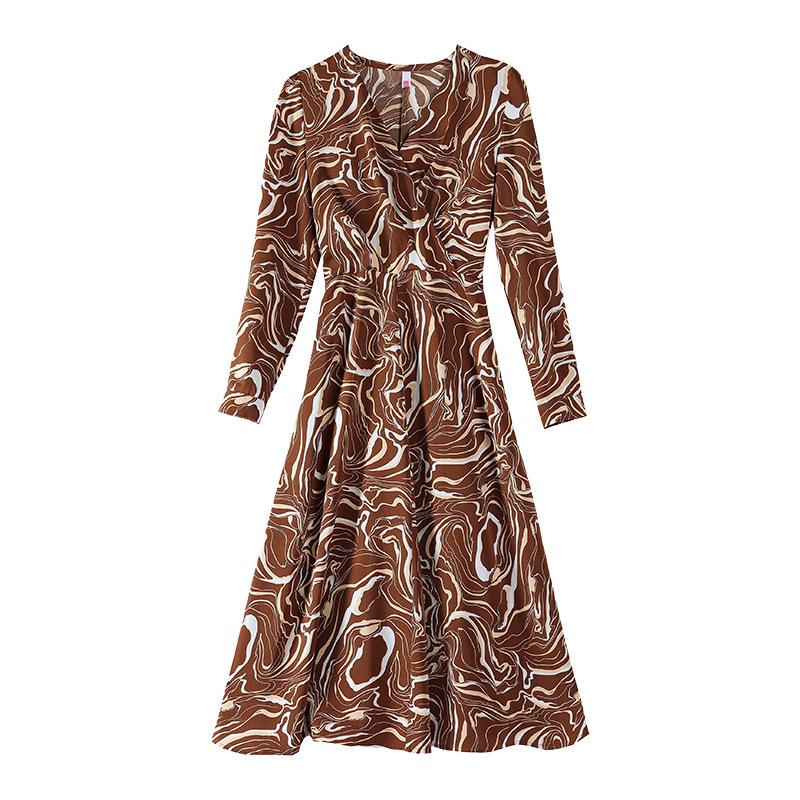 Women's Plus Size Long-Sleeve Floral Dress with Waist - Perfect for Spring and Autumn