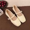 French Retro Square Head Shallow Mouth Single Shoes Women's 2025 New Spring Retro Splicing One-word Buckle Mary Jane with Skirt