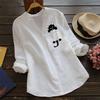 Blouse Décontractée en Lin pour Femme Poches Imprimé Chat Chemise en Coton Poches Été Chemise à Manches Longues Couleur Unie
