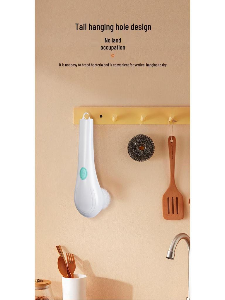 Wireless Handheld Multifunctional Cleaning Brush with 5 Replacement Heads for Kitchen Pots and Pans