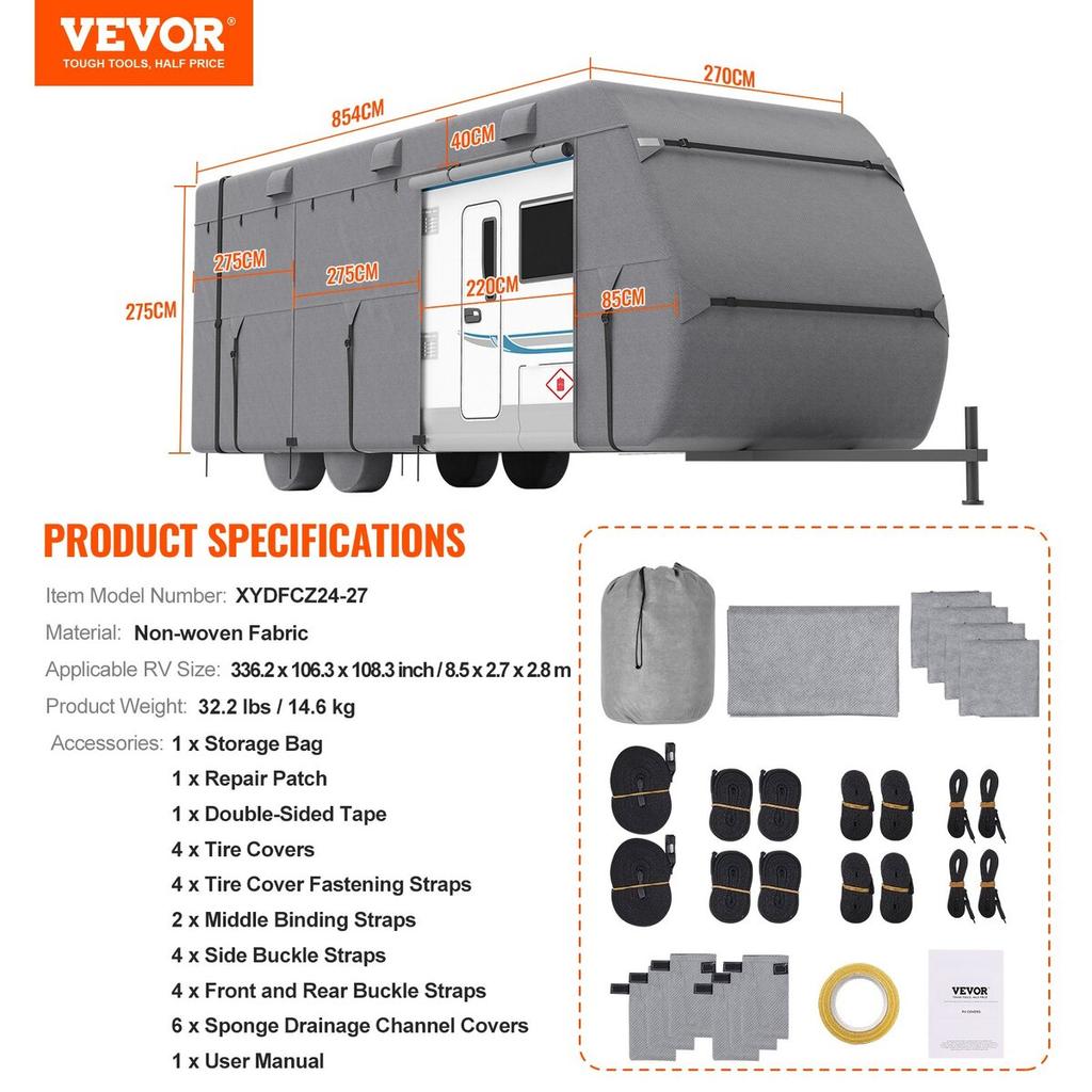 Trailer Travel RV Cover 24-27 Ft Class A Camper Cover Non-Woven Fabric