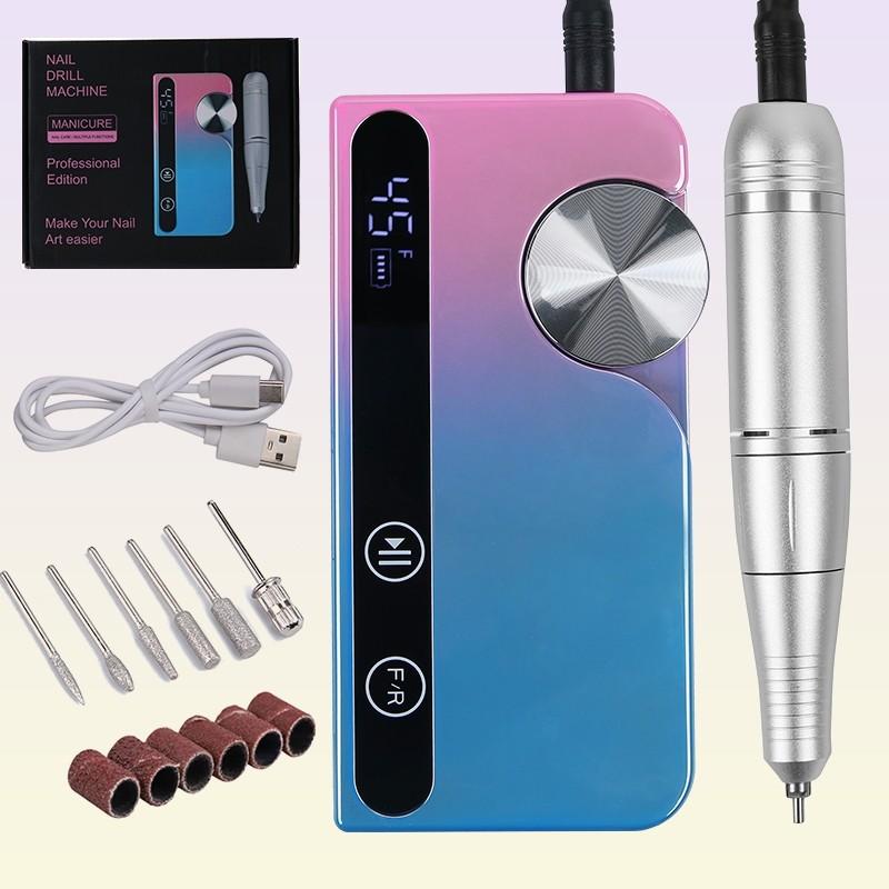 

45000 об/мин электрическая дрель для ногтей портативная гелевая пилка для ногтей перезаряжаемая домашняя маникюрная салонная шлифовальная машинка для ногтей
