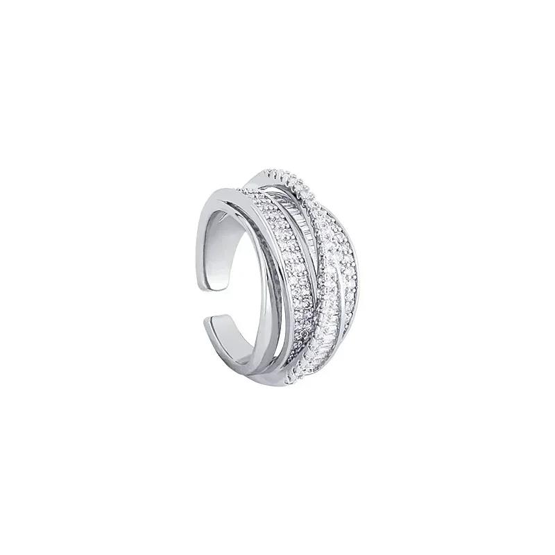 2025 Silver Color Rhinestone Ring Multi-layer Winding Rings for Women Wedding Full Zircon Finger Rings Fashion Jewelry Gifts